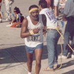 Stix Hooper, prancing and panting in the L.A. Marathon